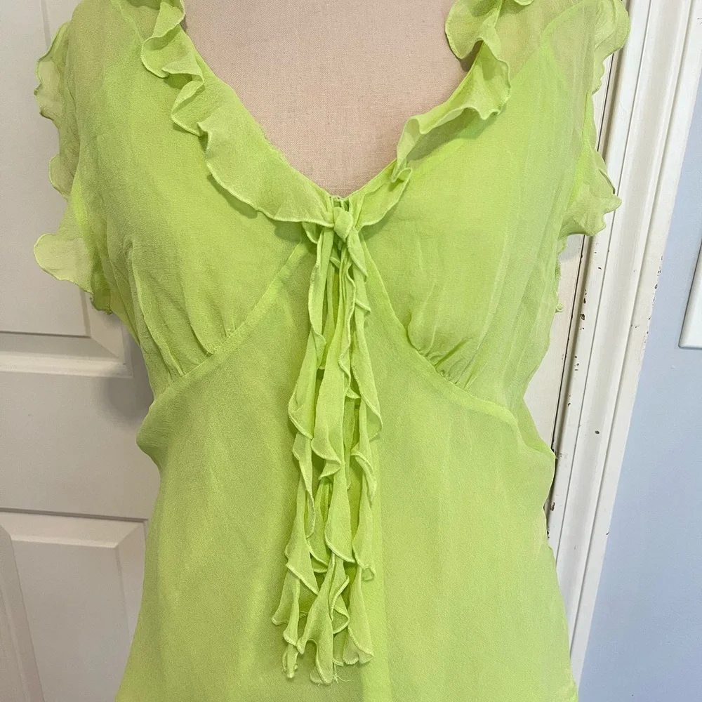 Worthington Lime Ruffle Chiffon with inside camsole Blouse - Picture 2 of 10
